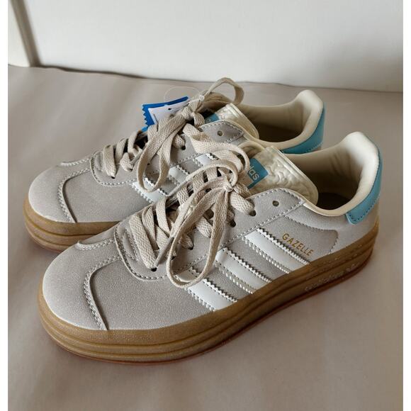 Grey and Light Blue Adidas Gazelle Bold Platform Sneakers Kids 6.5 - Picture 4 of 8